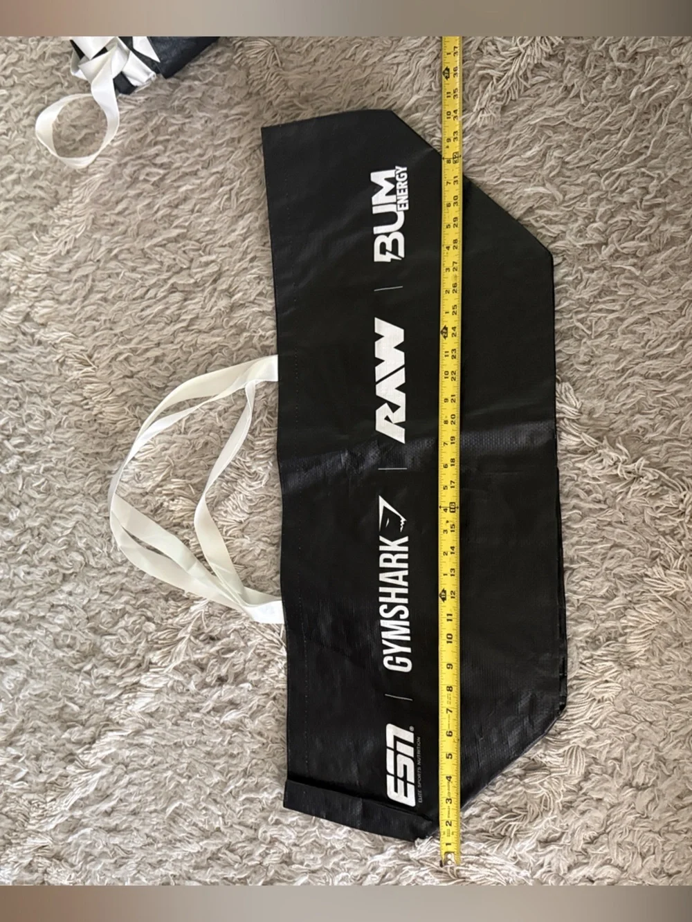 Gymshark Black Tote Bag with White Handles and Logos